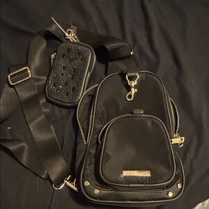 Steve Madden Black Mini Backpack with Gold Hardware